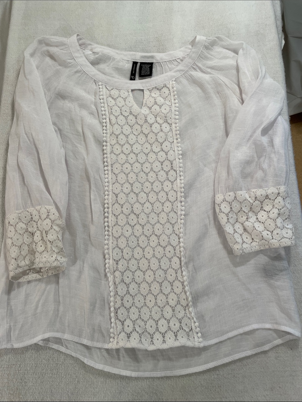 new directions White Lace-Front Peasant Blouse